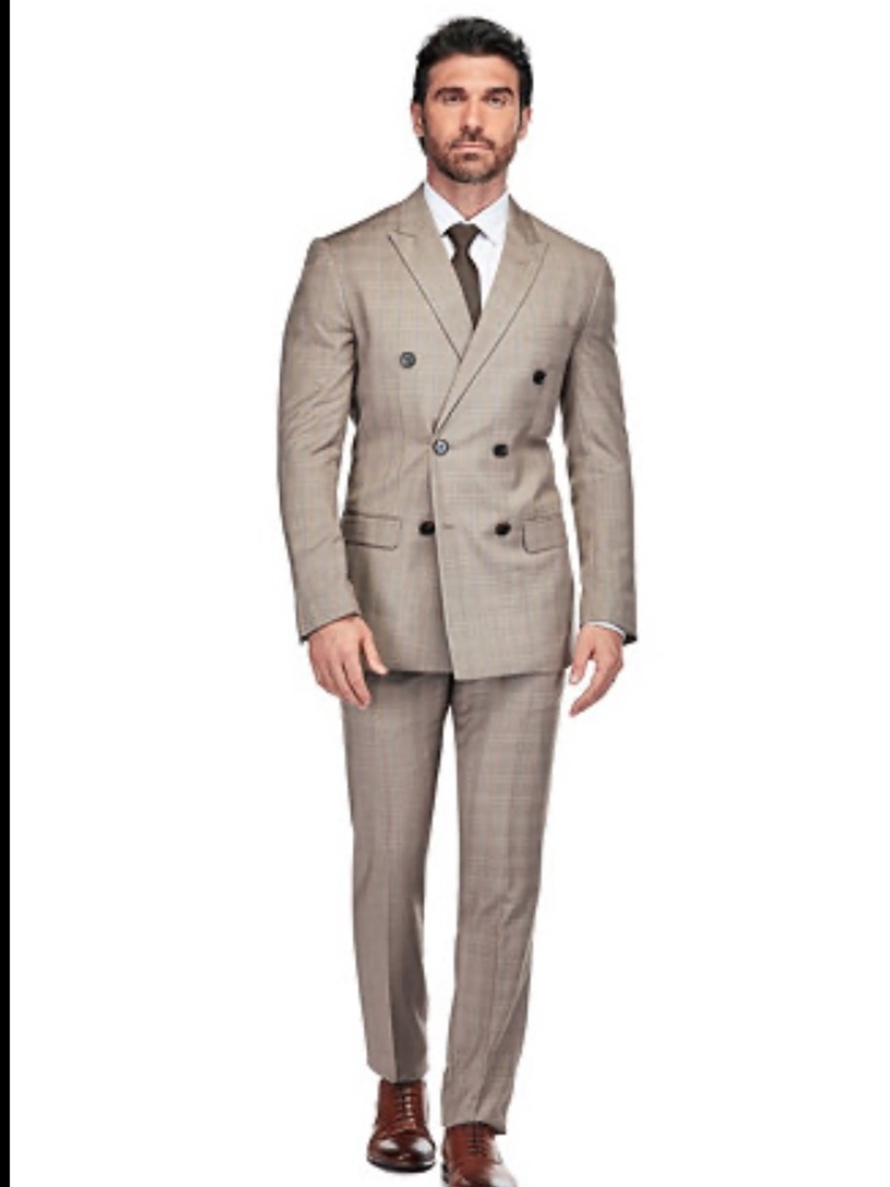 New Gino Vitale Men's 2 Piece Slim Fit Brown Check Double Breasted Suit